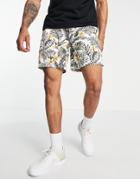 Jack & Jones Intelligence Shorts With Elastic Waist In White Floral Print