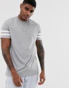 Asos Design T-shirt With Contrast Sleeve Stripes In Gray Marl - Gray