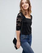 Qed London 3/4 Sleeve Lace Top - Black