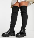 Asos Design Curve Kimmy Flat Chunky Over The Knee Boots In Black