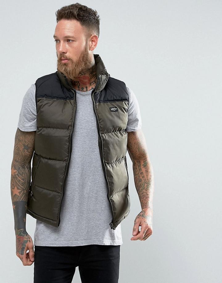 Schott Nylon Puffer Vest Slim Fit In Green/black - Green