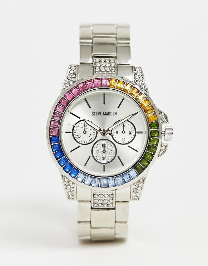 Steve Madden Womens Chronograph Watch With Rainbow Dial - Silver