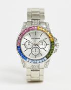 Steve Madden Womens Chronograph Watch With Rainbow Dial - Silver