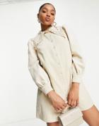 Glamorous Mini Shift Dress In Cord With Exaggerated Lace Collar-white
