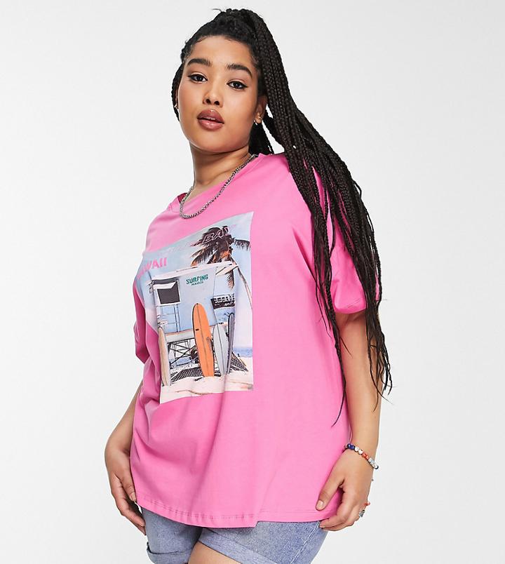 Noisy May Curve Motif T-shirt In Pink