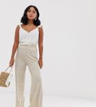 Asos Design Petite Wide Leg Pants In Neutral Non-print-multi