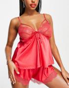Wolf & Whistle Fuller Bust Satin Cami Top And Shorts Set In Red