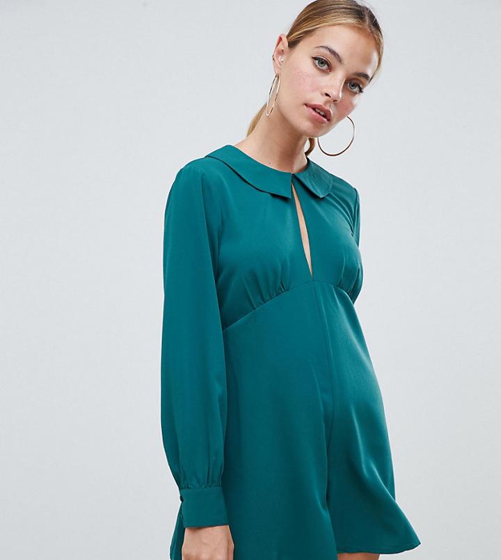 Asos Design Petite Tea Playsuit With Cut Out Detail And Collar - Black