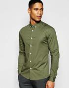 Asos Skinny Shirt In Dusty Olive With Button Down Collar - Dusty Olive