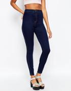 Asos Rivington High Waist Denim Jeggings In Solid Blue - Solid Blue