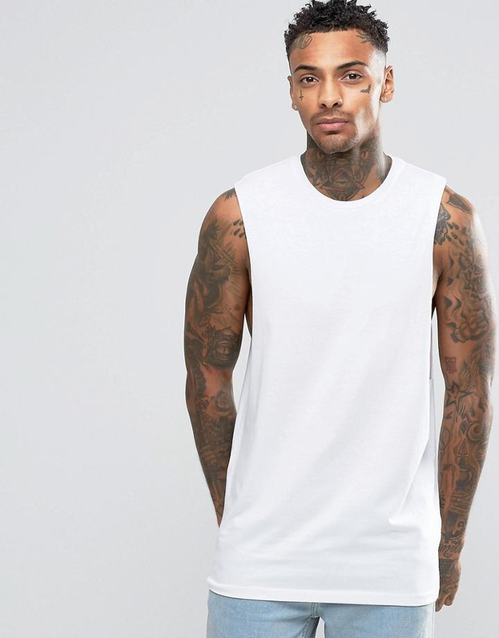 Asos Longline Sleeveless T-shirt With Dropped Armhole In White - White