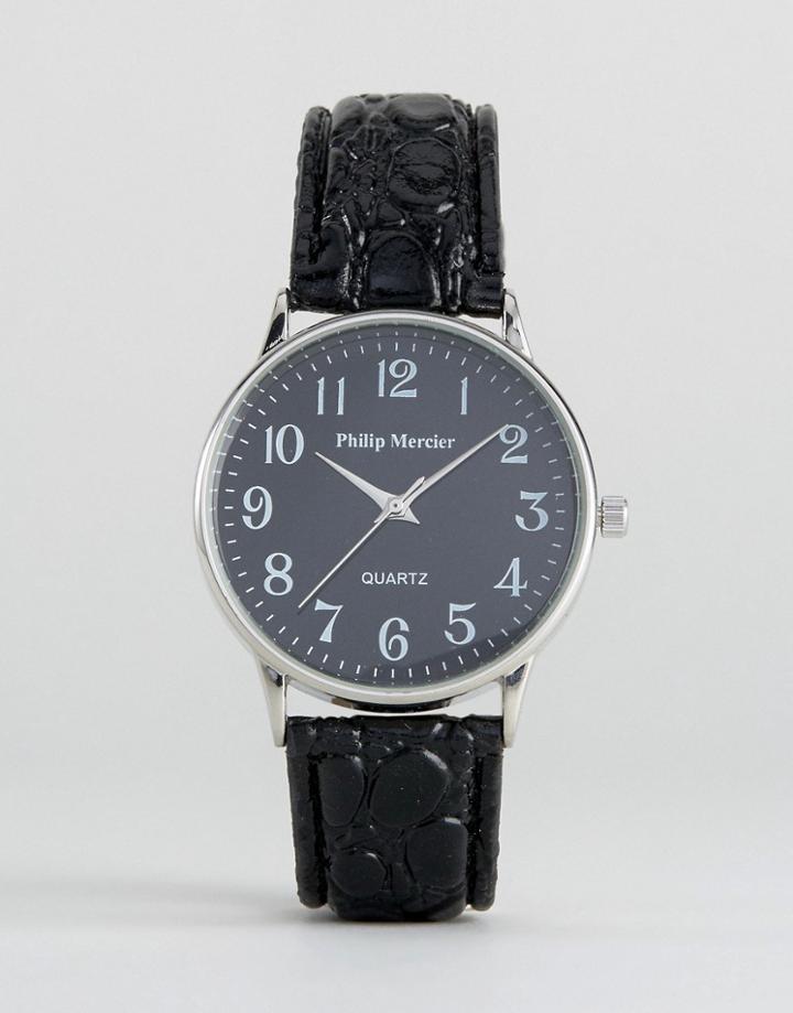 Philip Mercier Black Strap Watch With Black Dial - Black