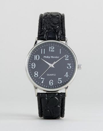 Philip Mercier Black Strap Watch With Black Dial - Black
