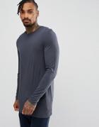 Asos Longline Long Sleeve T-shirt In Drape Viscose Fabric In Washed Black - Gray