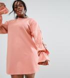 Asos Curve Sweat Dress With Gathered Tie Sleeve - Pink