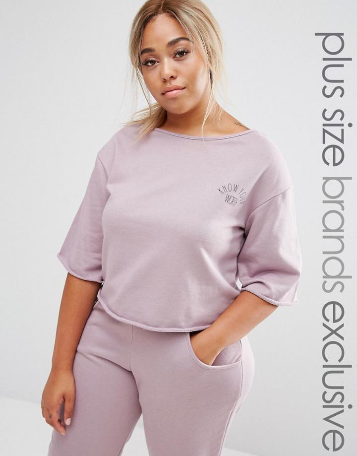 Pink Clove Know Your Worth Slogan Sweatshirt - Purple