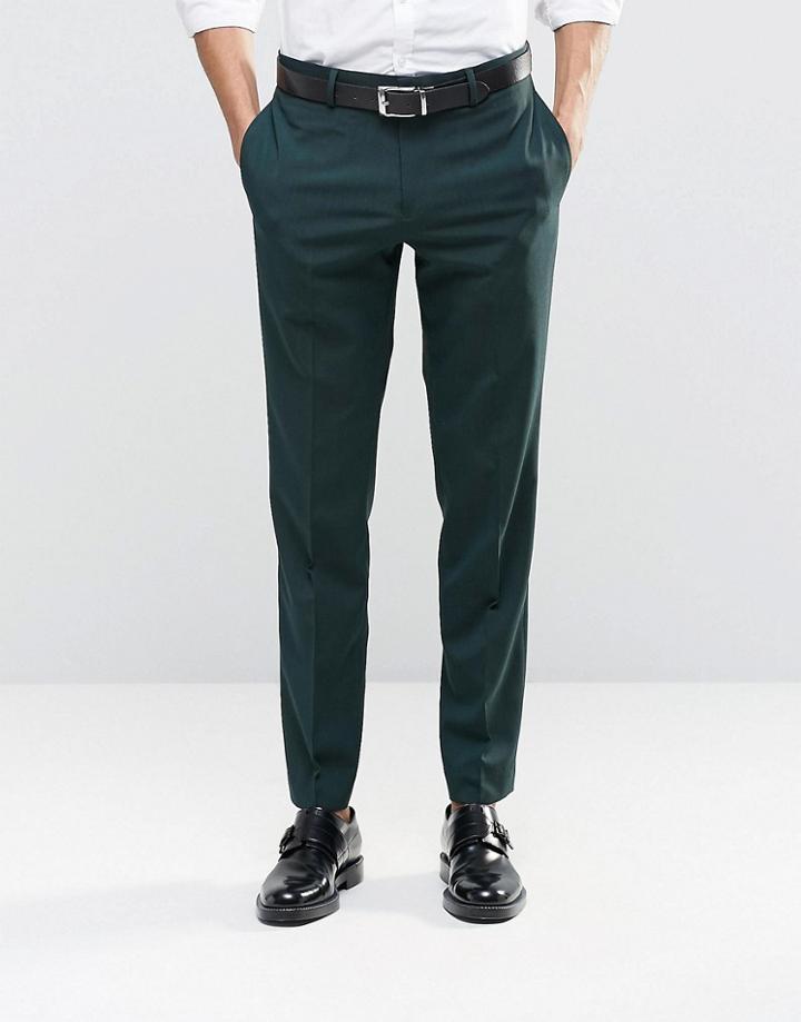 Asos Slim Suit Pants With Stretch In Dark Green - Green