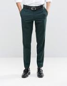 Asos Slim Suit Pants With Stretch In Dark Green - Green