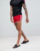Hype Runner Swim Shorts In Red With Side Stripes - Red