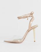Asos Design President Pointed High Heels In Clear And Nude-beige