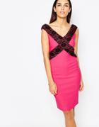 Vesper Beau Pencil Dress With Lace Cross Detail - Pink