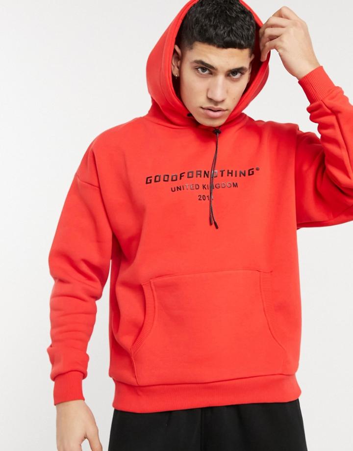 Good For Nothing Oversized Hoodie With Branded Logo Prints In Red