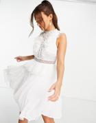 Asos Design High Neck Lace Mini Dress With Ruffle Lace Detail-multi