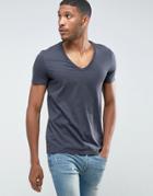 Asos T-shirt With Deep V Neck In Gray - Gray