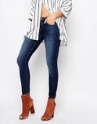 Mango Rinse Wash Low Rise Skinny Jeans - Dark Blue Denim