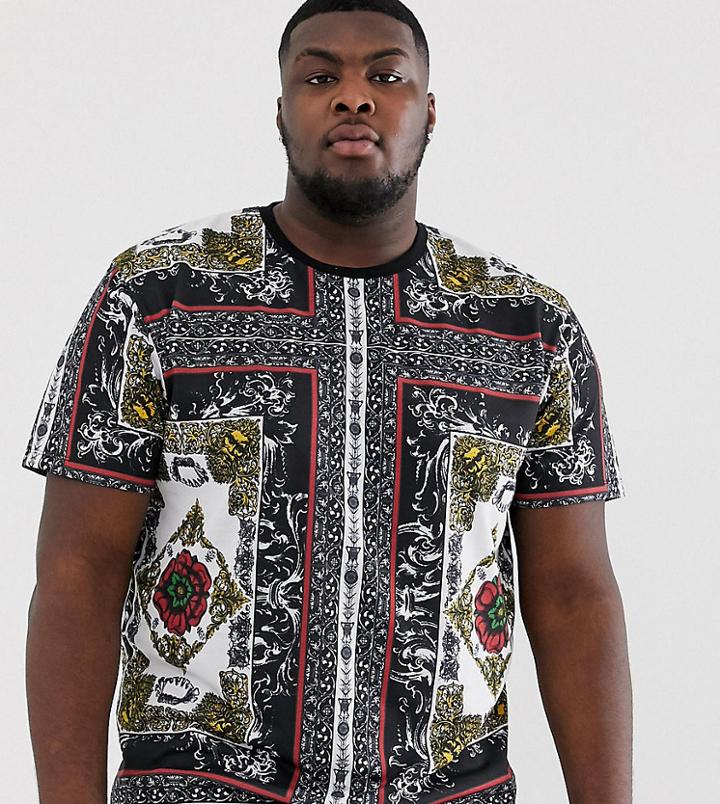 Asos Design Plus Relaxed T-shirt With All Over Baroque Print - Black