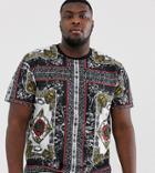 Asos Design Plus Relaxed T-shirt With All Over Baroque Print - Black