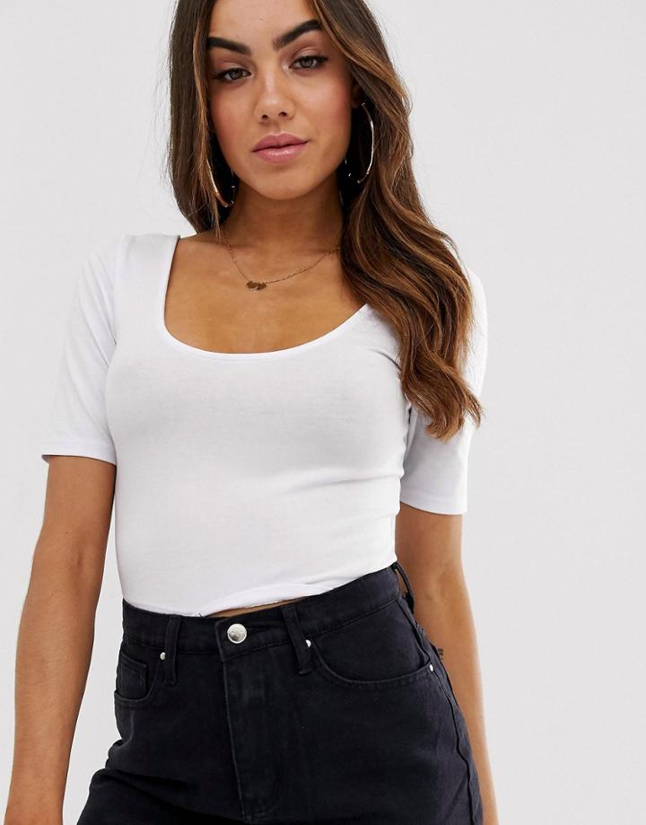Asos Design Scoop Front And Back Crop Top In White - White