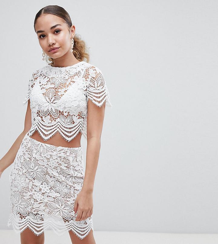 Boohoo Scallop Lace Top - Cream