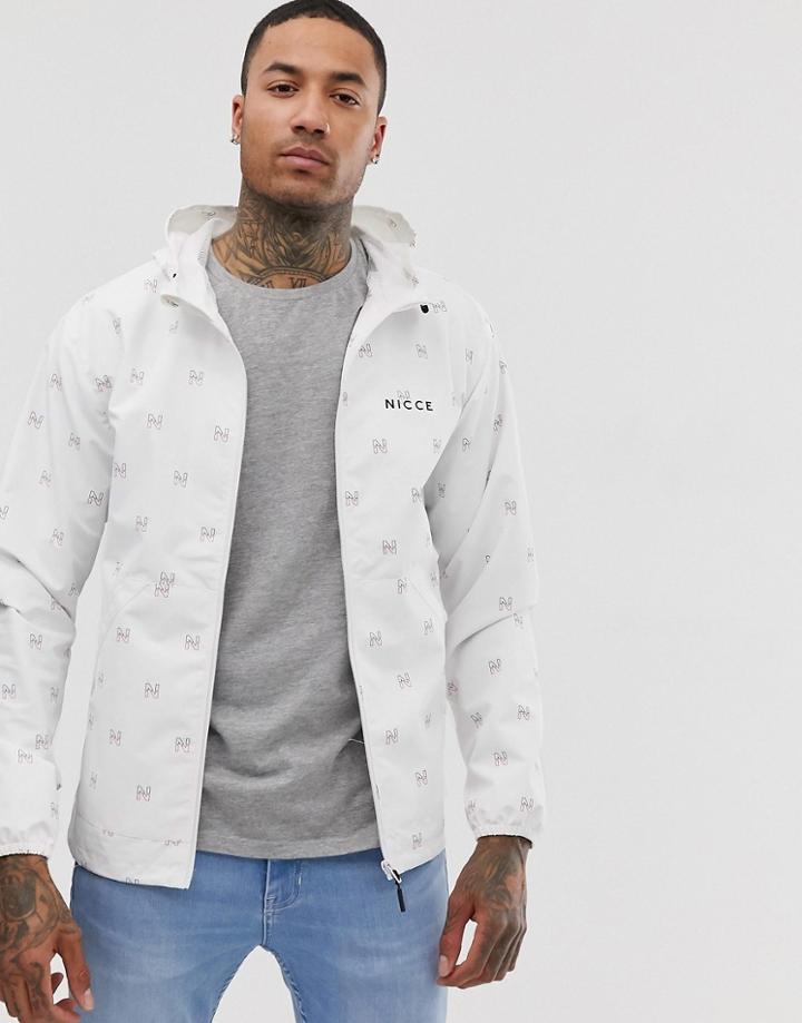 Nicce Zip Thru Jacket In Logo Print-white