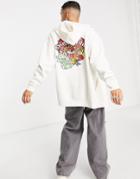 Asos Design Oversized Zip Thru Hoodie In Off White With Tattoo Back Print