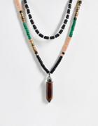 Asos Design 2-pack Layered Festival Necklace With Faux Crystal Pendant In Multi Color