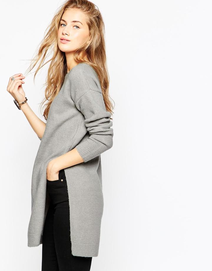 Asos Tunic Sweater With Side Splits - Gray