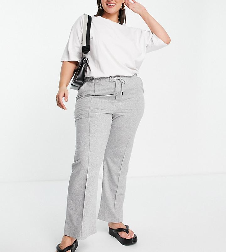 Asos Design Curve Flare Sweatpants With Pintuck In Gray Heather-grey