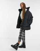 Monki Bea Recycled Mid Length Padded Jacket In Black