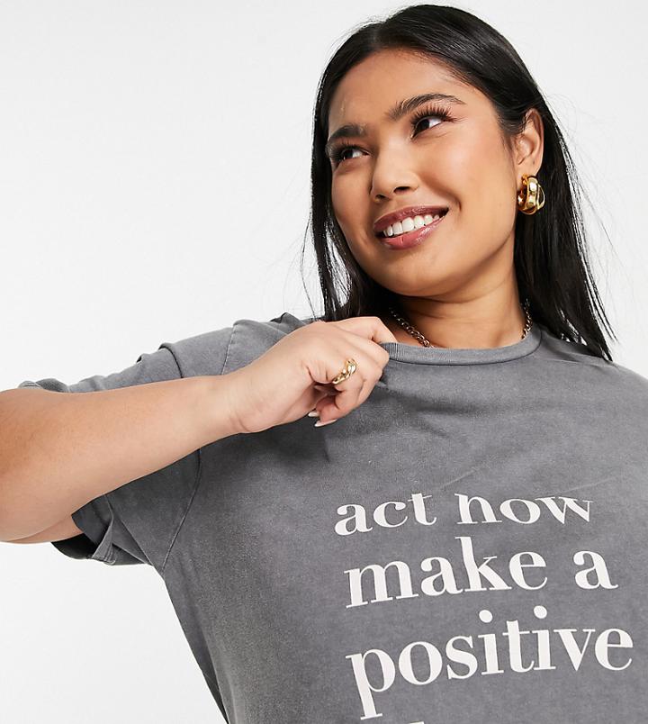 River Island Plus Slogan T-shirt In Gray