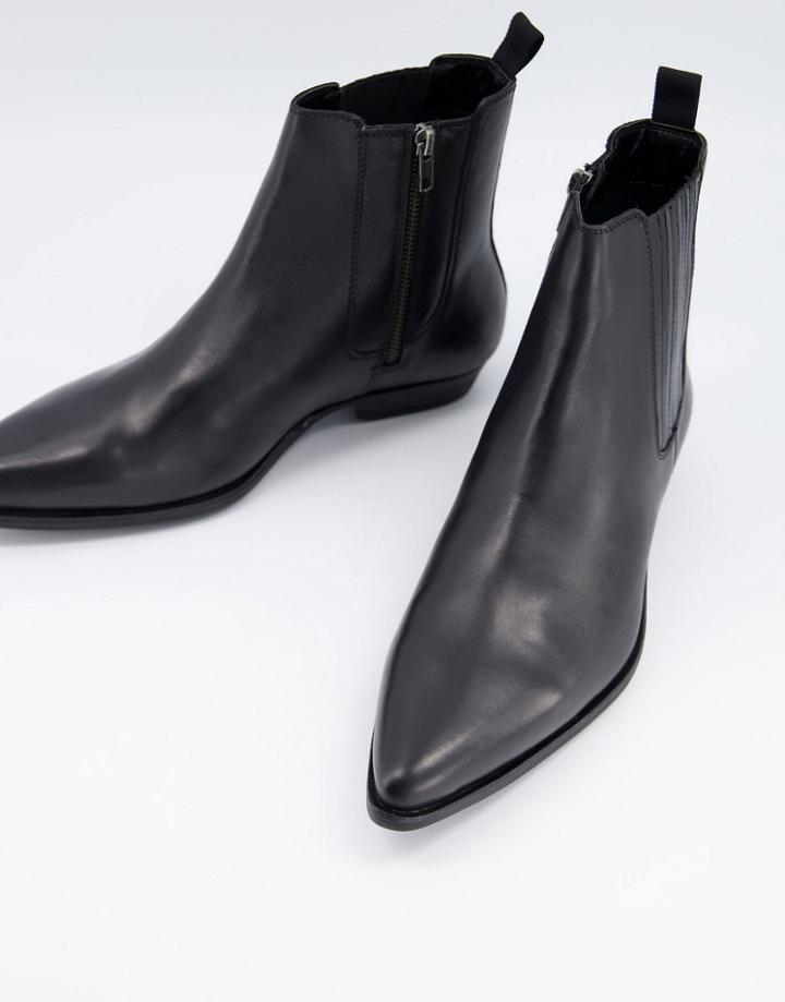 Silver Street Cuban Heel Western Boots In Black Leather