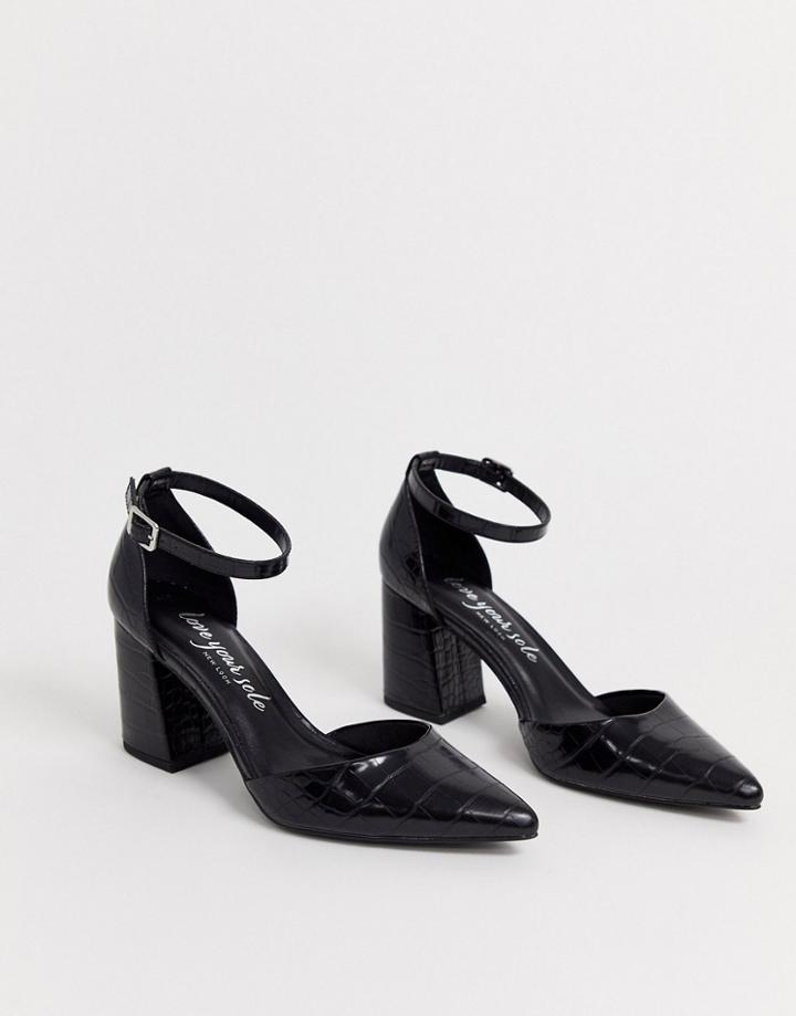 New Look Block Point Toe Heel In Black Croc