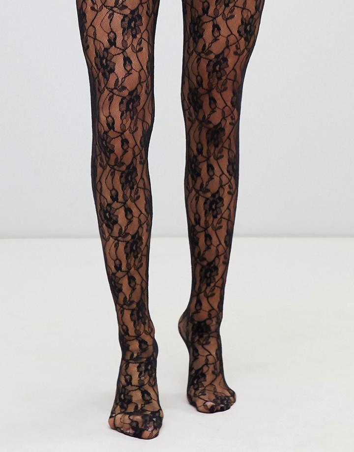 Jonathan Aston Vintage Sweet Roses Lace Tights - Black