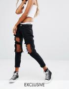 Liquor & Poker Skinny Jeans With Extreme Distressing Ripped Knees - Bl