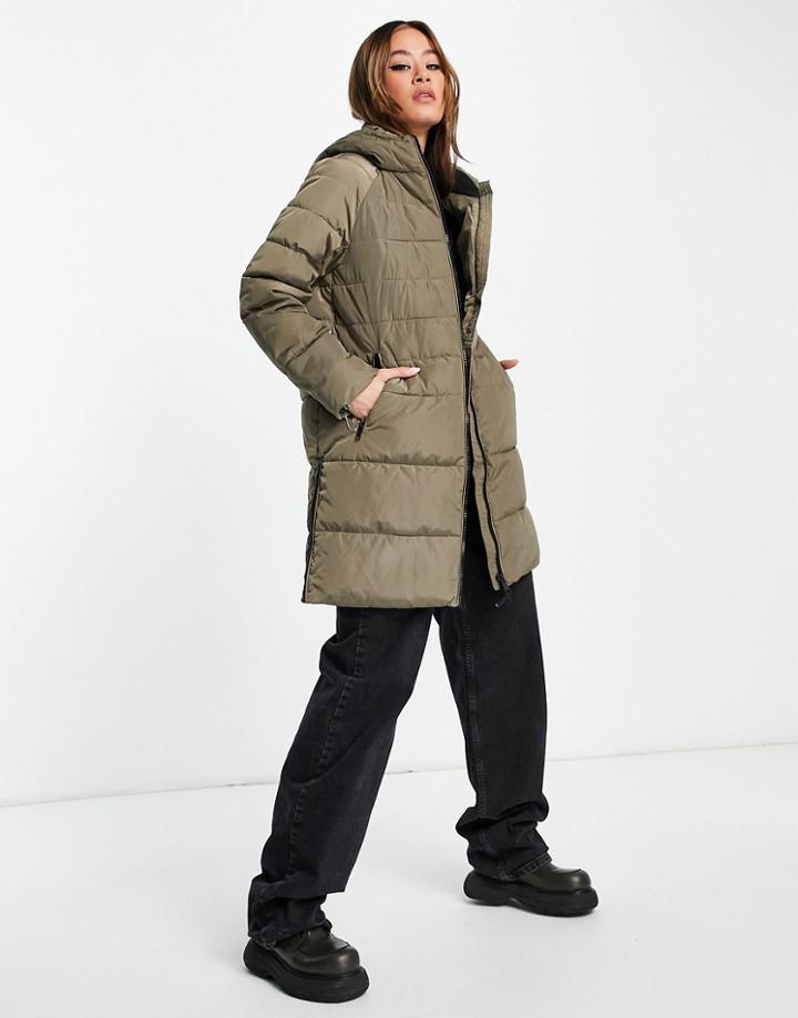 Vero Moda Longline Padded Coat In Khaki-green