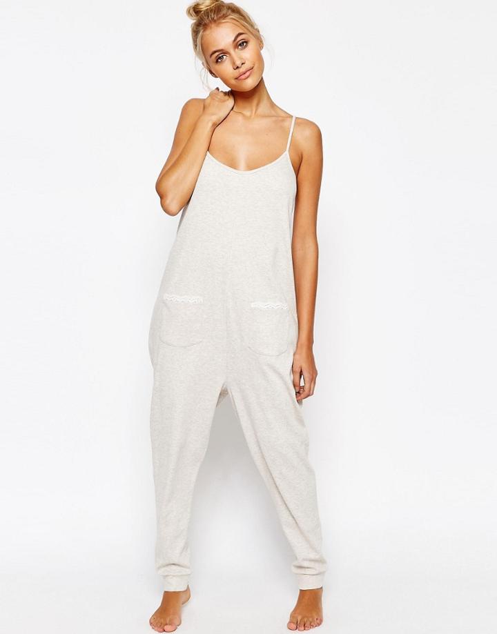 Asos Lounge Oatmeal Marl Jersey Jumpsuit - Oatmeal
