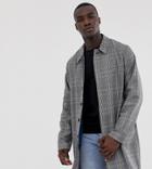 Asos Design Tall Trench Coat In Gray Check - Gray