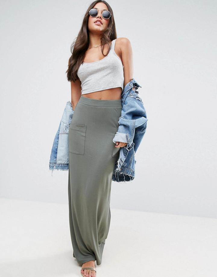Asos Jersey Maxi Skirt With Pockets - Green