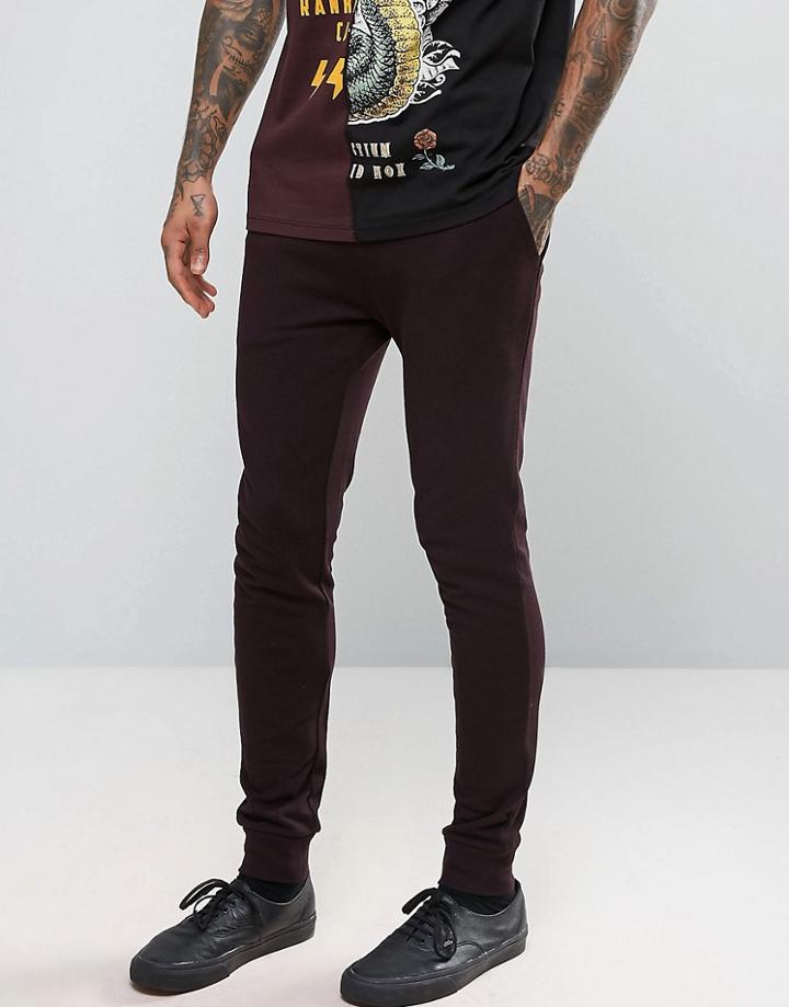 Asos Super Skinny Joggers In Burgundy - Purple