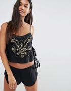 Asos Embellished Crop Beach Top Co-ord - Black